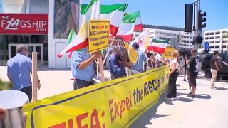Iranian Americans protest outside World Cup game