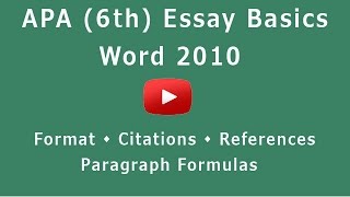 APA Format (6th) - Microsoft Word 2010(How to write a short essay in APA style: formats of headers, running heads, titles, introduction paragraph, thesis, body paragraphs, in-text citations, reference ..., 2014-11-16T15:34:11.000Z)