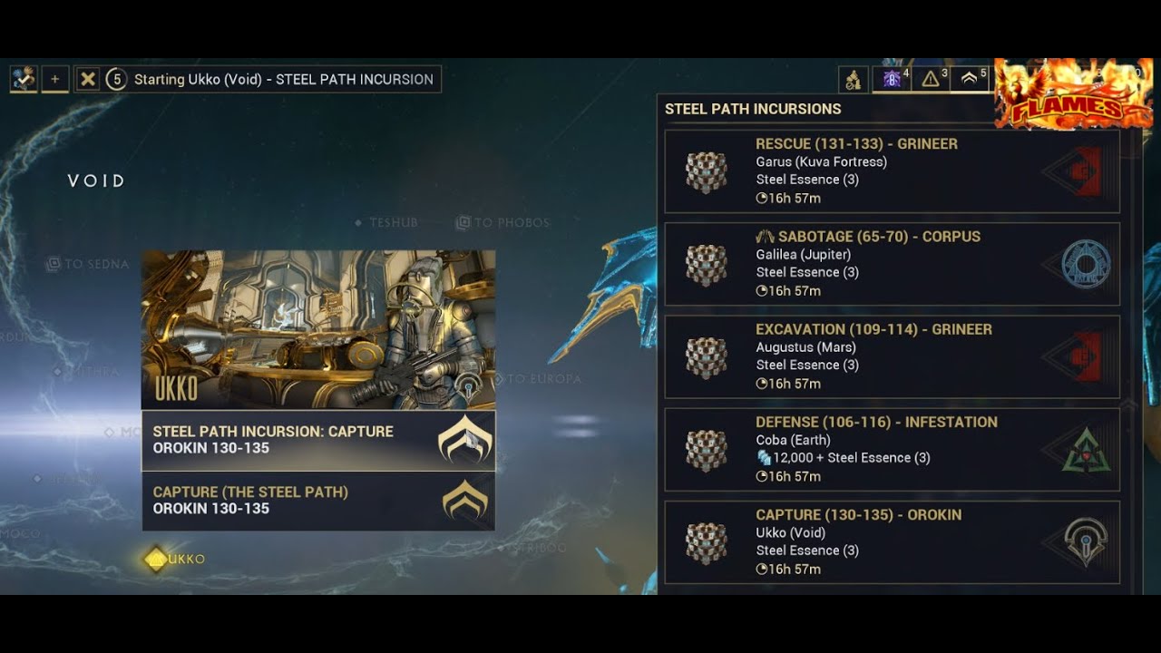 Warframe Steel Path Incursion Ukko (Void) Mission Capture  level 130-135