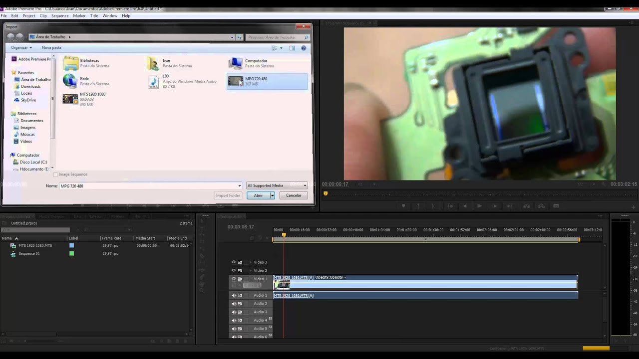 Adobe Premiere Pro CS6 Importando Vídeo MTS. MPEG. AVCHD ok Português