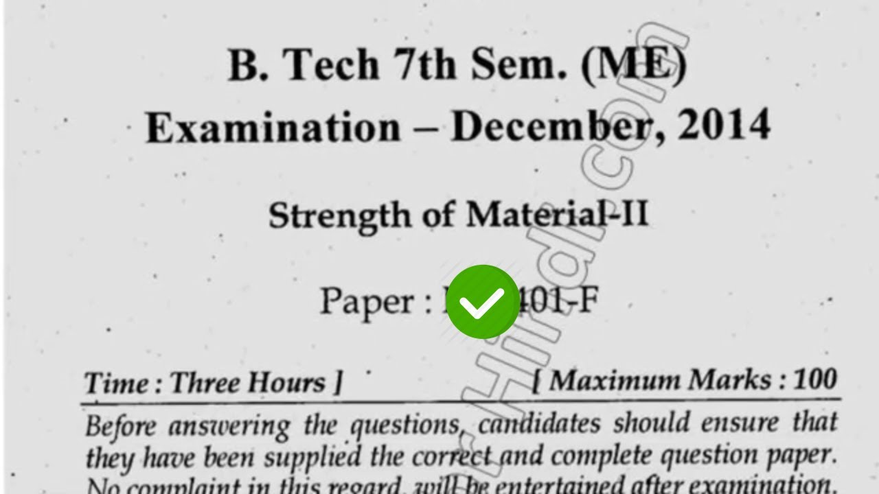 2014 Mdu BTech ME 7th Sem Strenght of Material Question Paper - YouTube