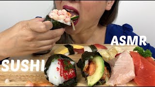 ASMR *NO TALKING | SUSHI Hand Roll & Sashimi | Relaxing Eating Sound | N.E Let's Eat