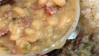 Delicious creamy great northern beans & smoked meat