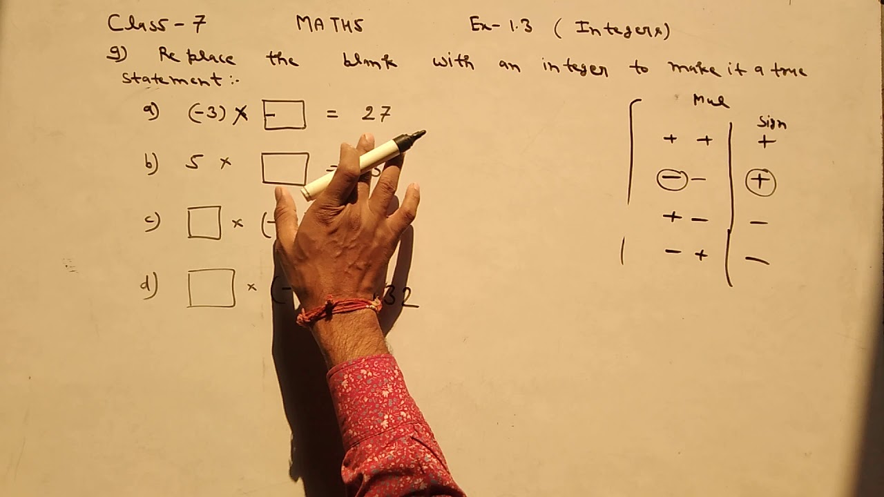 Maths class 7 ex 1.3 ques 9 replace blank with an integer to make it a ...