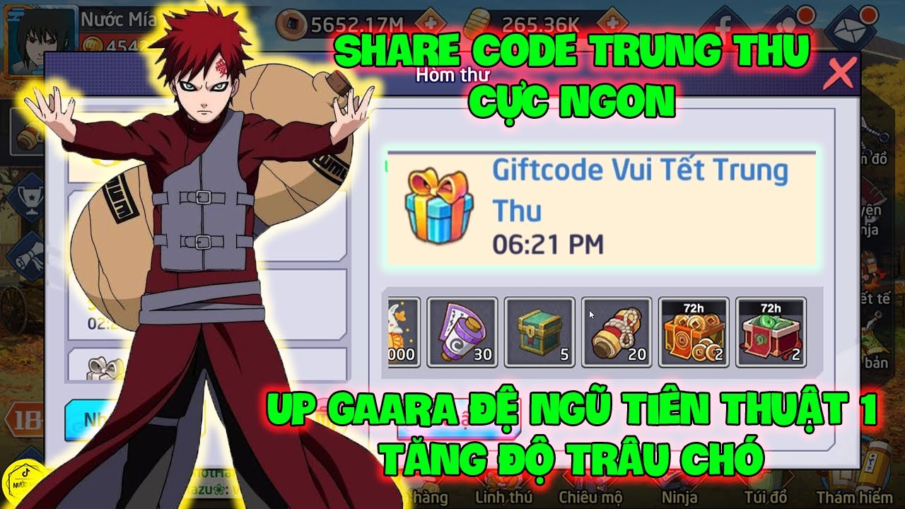 Huyền Thoại Nhẫn Giả – Share Code Trung Thu Cực Ngon, Up GAARA ĐỆ NGŨ Tiên Thuật 1 Tăng Độ Trâu Chó