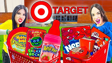 EATING ONLY RED FOOD AT TARGET FOR 24 HOURS | LAST TO STOP EATING 1 COLOR CANDY WINS BY SWEEDEE