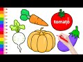 다양한 채소 야채 종류 이름배우기 Learn Vegetables 그림그리기 색칠공부 유아미술놀이 | 당근, 토마토, 무, 호박, 가지 drawing and coloring