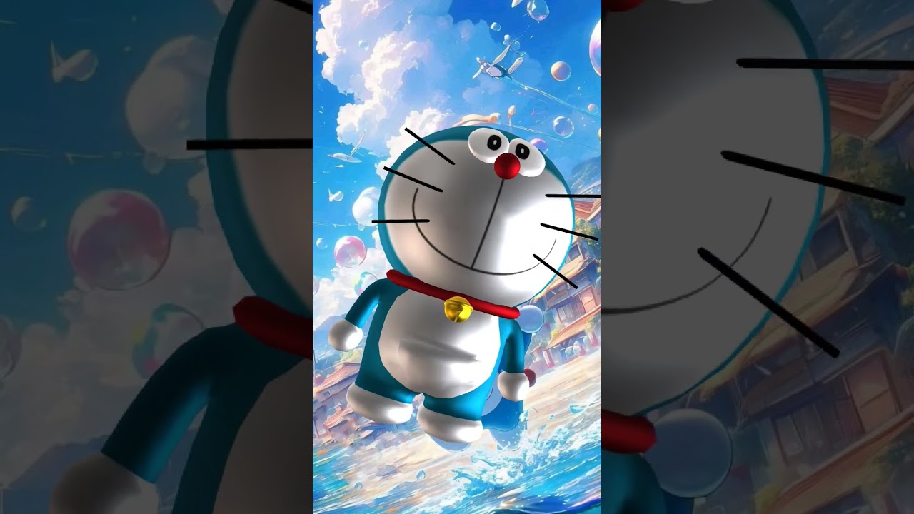 flying Doraemon on bamboo copter