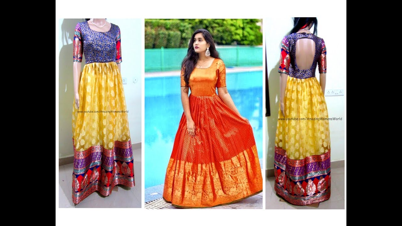 Latest Gown Design From Saree /Saree Gown Stitching Ideas/Dress From Old  Saree Ideas - YouTube