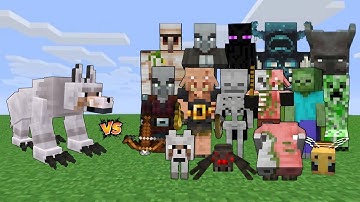 MUTANT Wolf vs All Mob In Minecraft - Minecraft Mob Battle