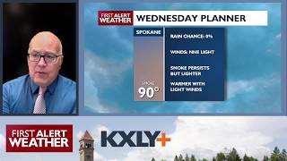 Winds remain light, with warmer temps and smoky skies for your mid-week in Spokane