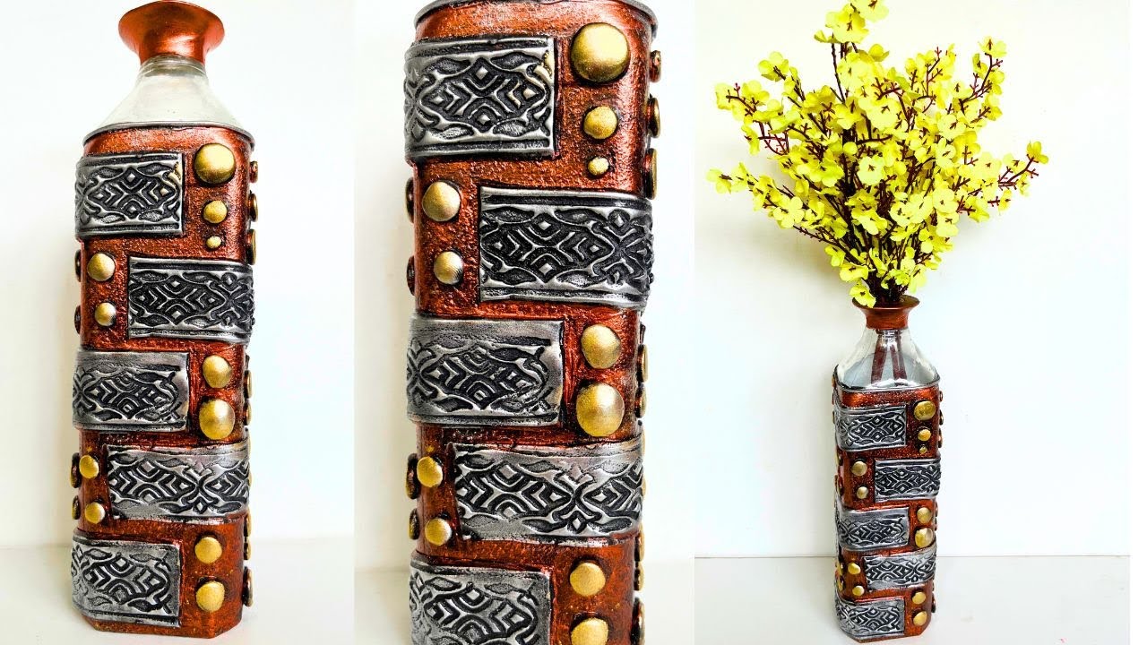 Glass Bottle Craft Ideas easy Flower Vase YouTube