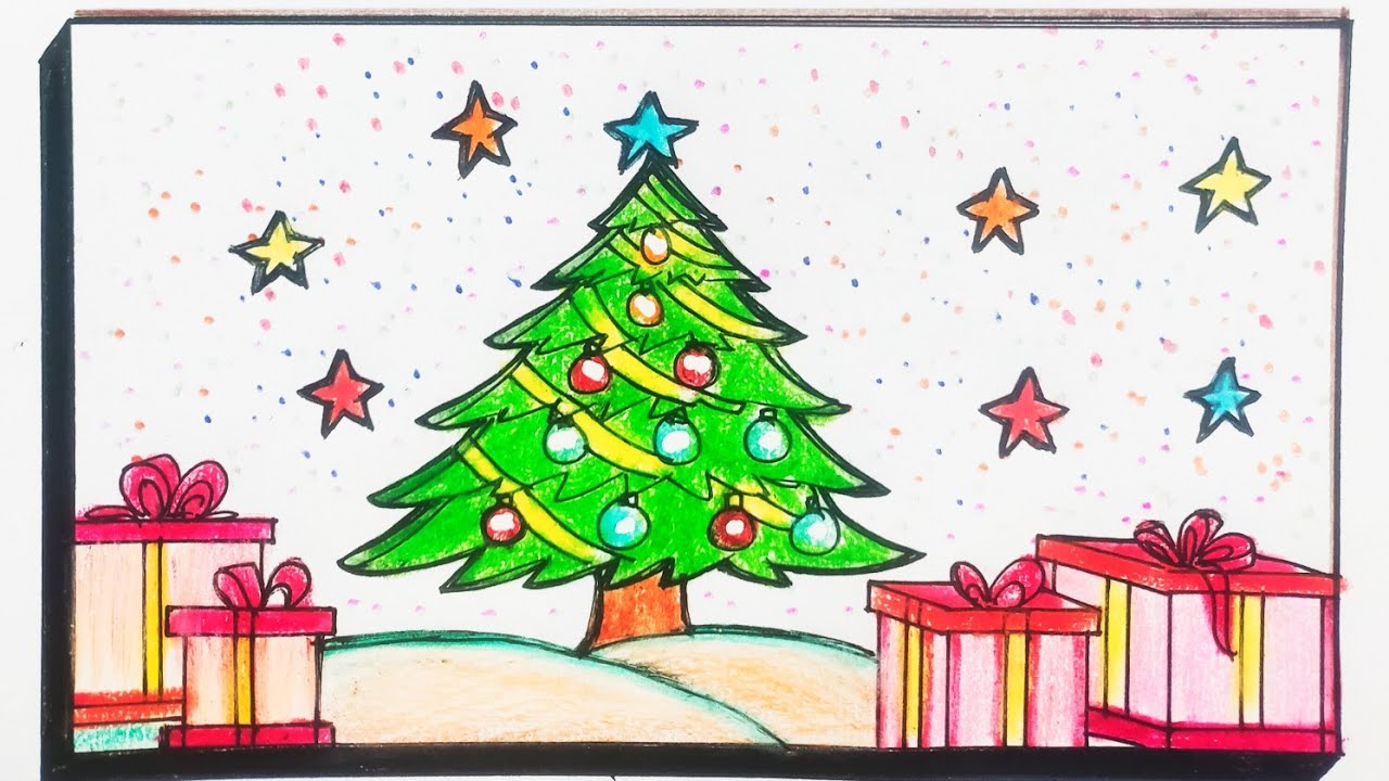 Christmas Tree Drawing||Beautiful Merry Christmas Tree Drawing||Step By Step Christmas Tree Drawing