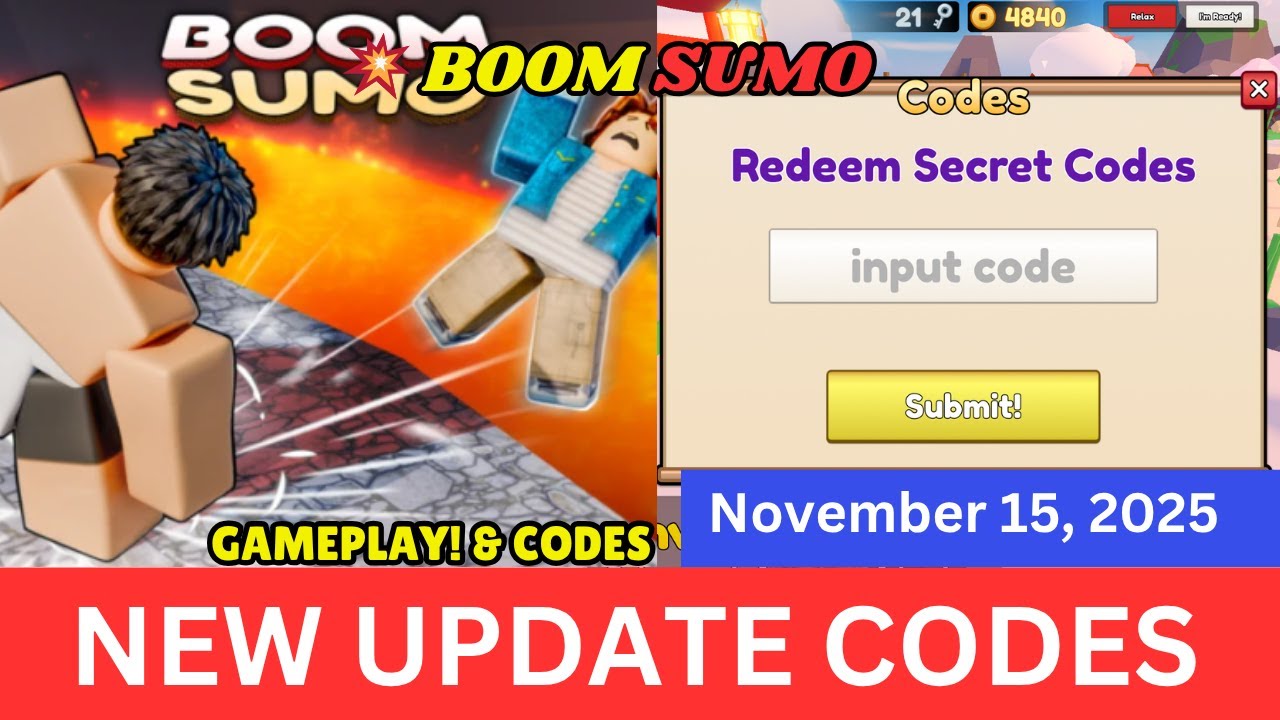 NEW UPDATE CODES Boom Sumo ROBLOX, November 15, 2025 - YouTube