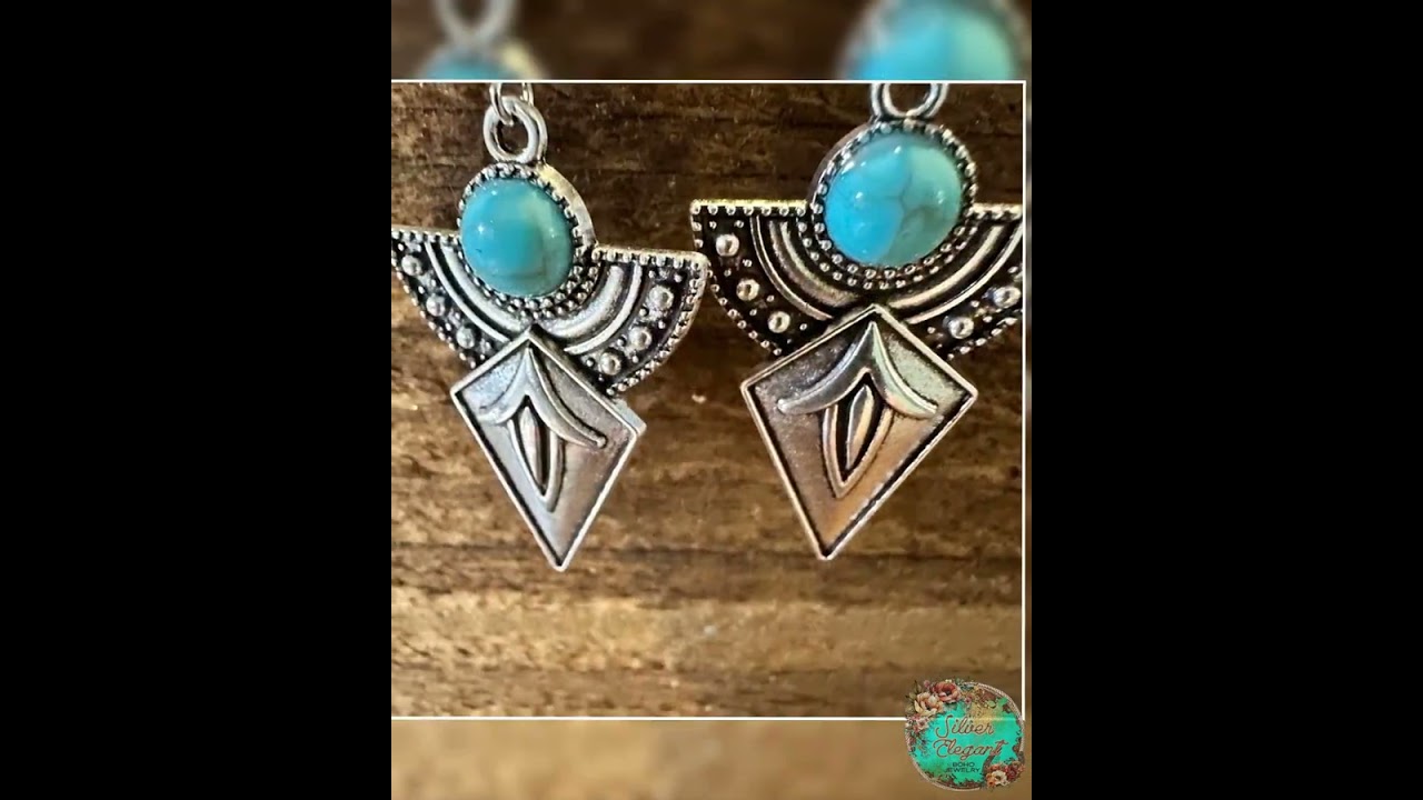 Boho Hippie Vintage Arrow Dangle Wire Earrings, Turquoise Stone, Gift Box