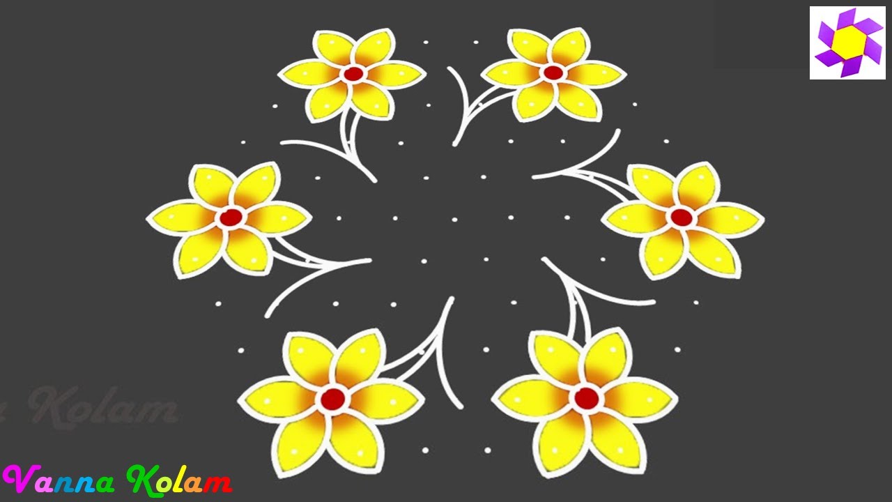 Flower Kolam With Dots | Poo Kolangal | Colour Kolam Design | Pongal Kolam | Poo Kolam Designs