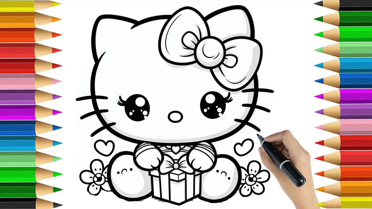 Hello Kitty Drawing Painting and Coloring for Kids & Toddlers // Step By Step Hello kitty color Page