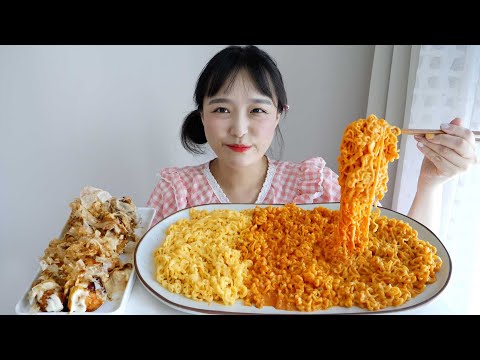 꾸덕하게 우유 불닭볶음면 먹방 ☁ 4가지 치즈불닭/까르보불닭/치즈볶이 <strong>ft</strong>. 타코야끼 REALSOUND MUKBANG | <strong>Fire</strong> chicken noodles :D
