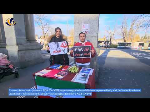 Lucerne—Jan 4, 2024: The MEK supporters held an exhibition in solidarity with the Iran Revolution.