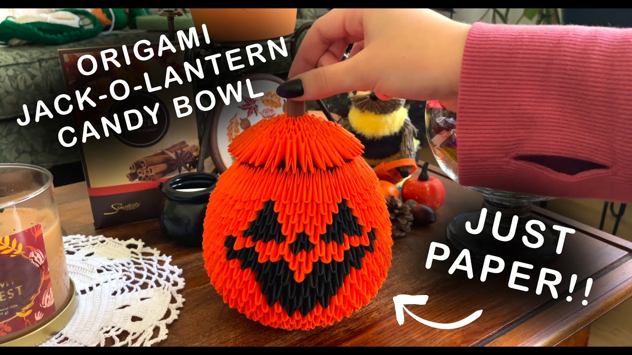 ORIGAMI Jack-O-Lantern | Making a Halloween Candy Bowl with ONLY
