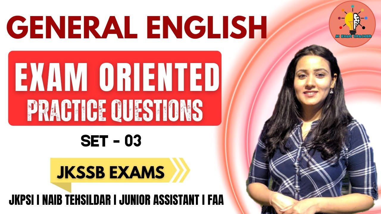 ENGLISH  EXAM ORIENTED MCQS I  SET-03 II FOR UPCOMING JKSSB EXAMS II BY TANIYA MA'AM