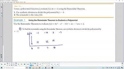 Math 10 5.5 Example 1 Using the Remainder Theorem to Evaluate a Polynomial