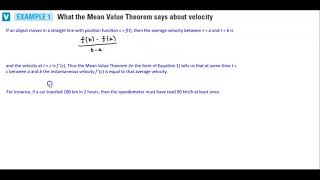Math 1A 4.3 Example 1 What the Mean Value Theorem says about velocity