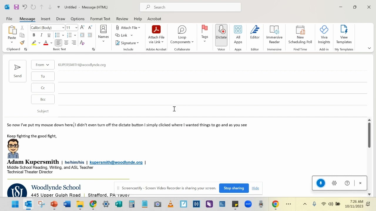 Using Speech To Text to compose an email in Outlook