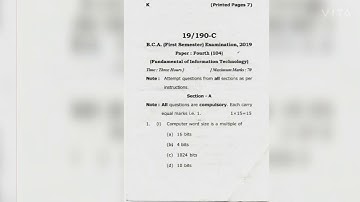 Fundamental of Information Technology B.C.A first semester Question Paper VBSPU Jaunpur University