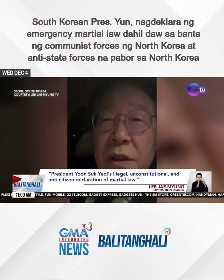 South Korean Pres. Yun, nagdeklara ng emergency martial law dahil daw sa banta... | Balitanghali
