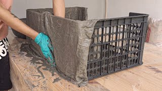 Cement Ideas And Old Plastic Baskets Build Aquarium, Waterfall And Potted Plants Combination