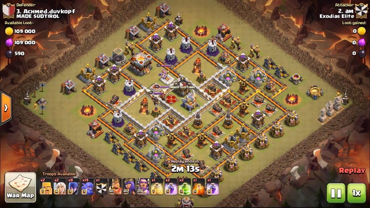 CoC TH11 vs TH11 gobowitch bowlers + witches + healers 3 star (may 2017 update)