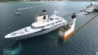 Great aerial Footage of DYT vessel Super Servant 4's float-on yacht transport method in Martinique!