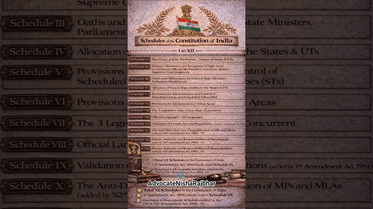 Indian Constitution: All 12 Schedules Explained 🇮🇳 | UPSC • Judiciary • GK 
