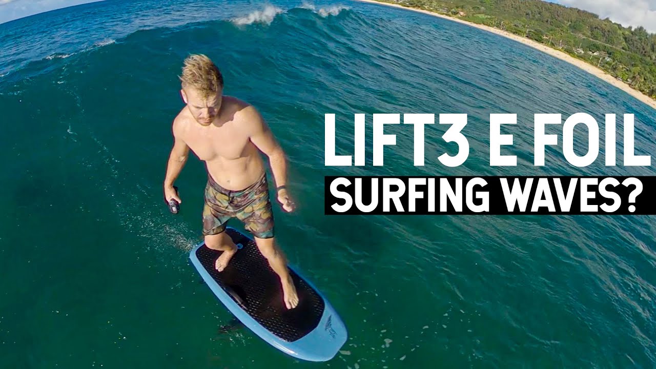 ⁣Riding Lift Foils LIFT3 E Foil In The Waves With Folding Prop!