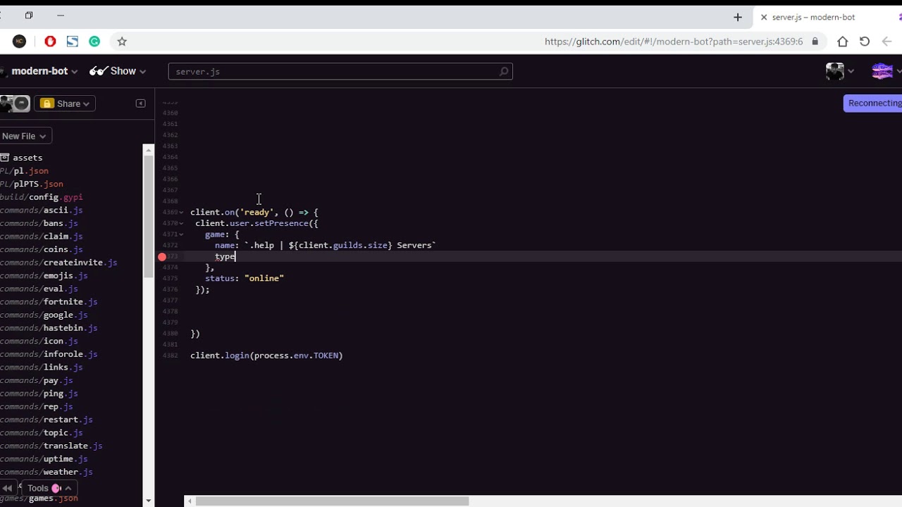 How To Make A Discord Js Bot In Arabic 4 كود حالة البوت Youtube