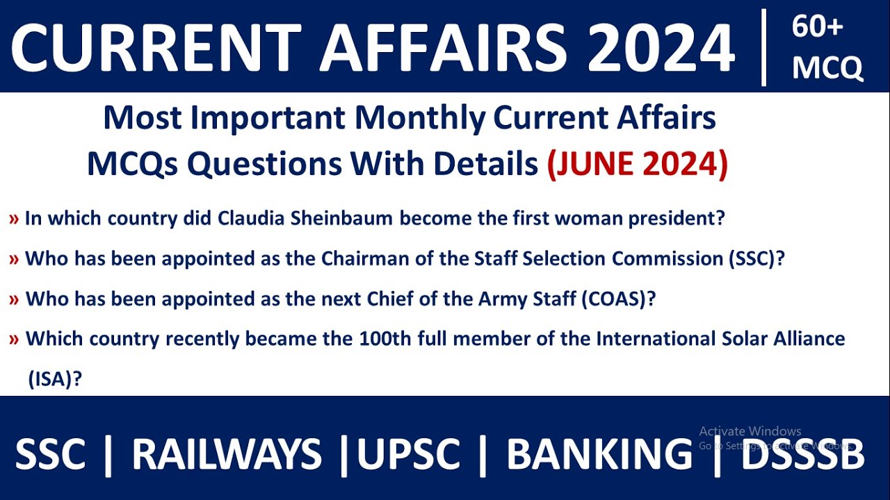 Monthly Current Affairs June 2024 | Current Affairs June 2024 MCQ ...