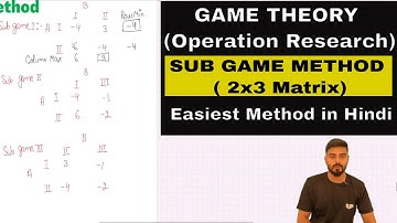 Sub Game Method | Game Theory | 2x3 or 3x2 Game Theory | Game Theory in Operation Research in Hindi