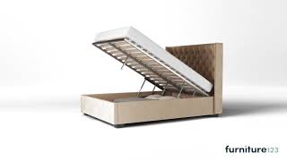 Milania Ottoman Bed In Light Beige Velvet With Curved Headboard