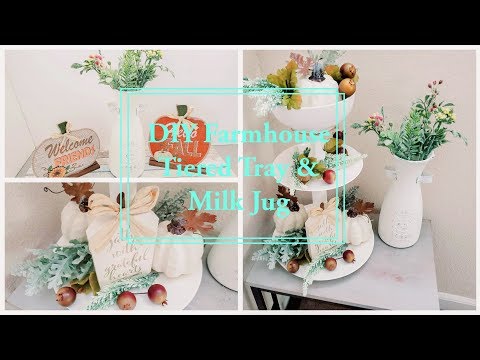 DIY Farmhouse Decor Tiered Trays and Milk Jug | DIY Dollar Tree Fall Decor