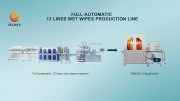 Automatic 12 lane wet wipes production line with robot lid applicator