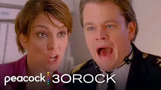 Liz and the captain fight in a sweaty crowded plane (ft. Matt Damon) | 30 Rock