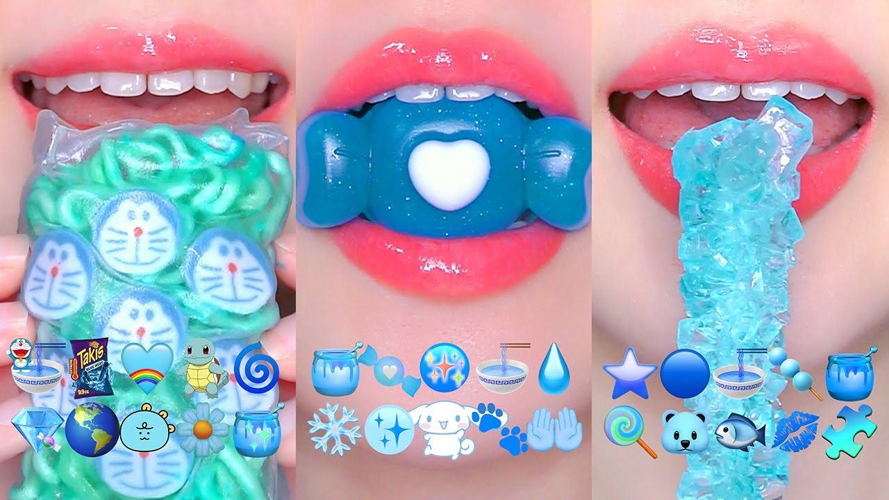 ASMR BLUE EMOJI FOOD TIKTOK COMPILATION 🩵 틱톡 하늘색 이모지 먹방 모음집 EATING SOUNDS