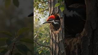 🐦🪵 Woodpecker building a cozy home inside its tree cavity. 🌿✨ #AICreation