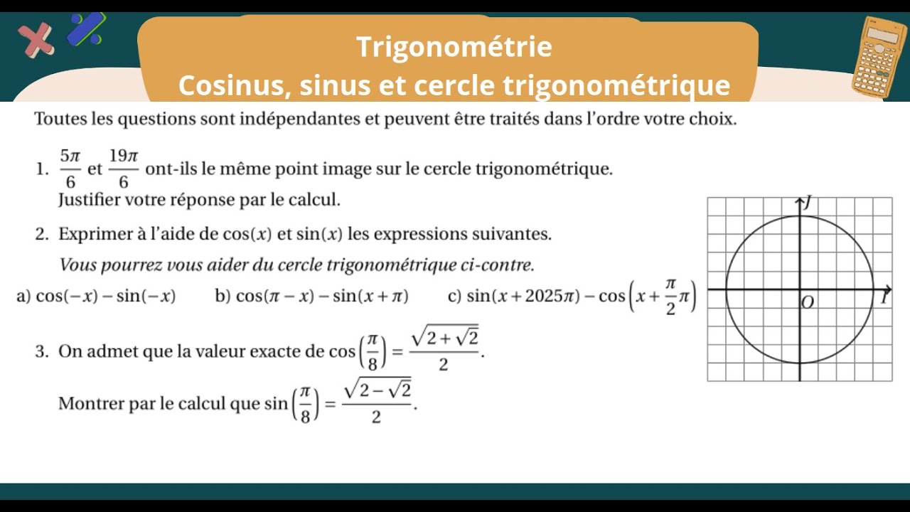 Trigonométrie, point-image, cosinus et sinus d'un réel et valeur exacte d'un sinus