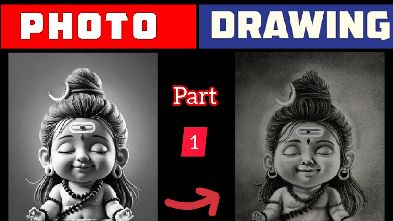 PHOTO to DRAWING ✏️ | Cute Baby Shiva Sketch | Realistic Charcoal Art – Part 1 