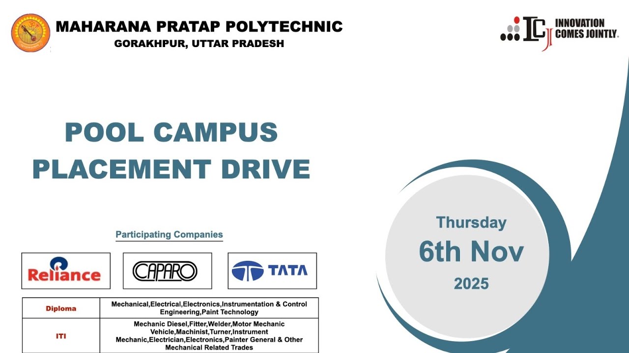 Pool Campus Placement Drive 2025 | Reliance, TATA & Caparo | Maharana Pratap Polytechnic Gorakhpur