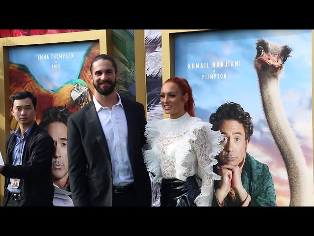 Seth Rollins and Becky Lynch attend the premiere of 'Dolittle' at