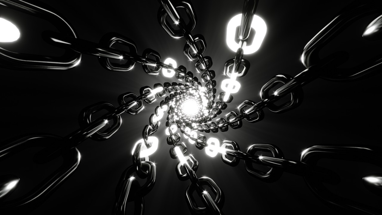 1 Hour Infinite Glowing Spiraling Metal Chain Tunnel Loop 4K No Audio | Ambient VJ Visual Background