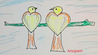How to Draw LOVE BIRDS ❤️ | Drawing of Two Birds from Heart ❤️ | Very Easy Drawing #shorts